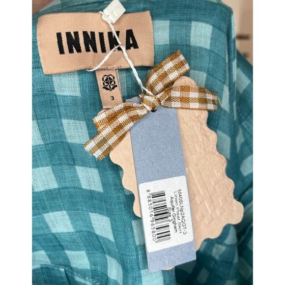 INNIKA CHOO Sz 3 Large Linen Pleat Midi Skirt Aquifer Gingham NWT - Picture 3 of 10